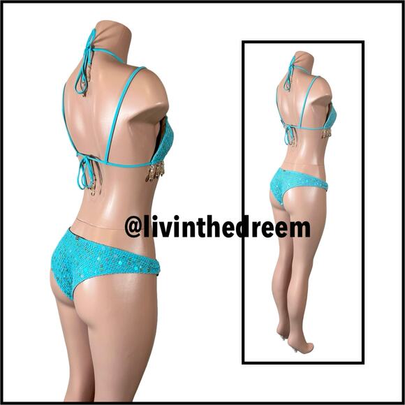 Beach Bunny Winslow Tri Top DD Deana Skimpy Bottom  M- Aqua $366 - Picture 8 of 13
